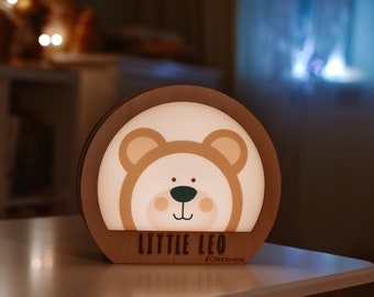 Baby Night Light, Woodland Nursery, Wooden Night Lamp, Personalized Birthday Gift for Toddler, Boy, Girl, Baby Bedroom, Kids Room Decor