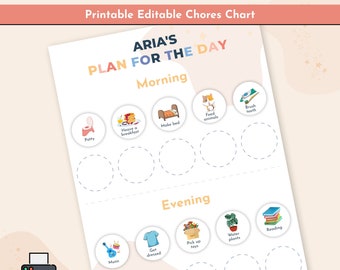 Klusjesschema voor kinderen Afdrukbaar, Dagelijkse checklist voor kinderen, digitale verantwoordelijkheidskaart, peuterklusdiagram, kinderplanner, geschenken voor babymeisje
