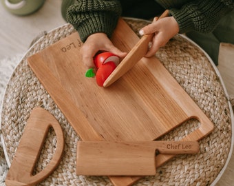 Montessori Toys, Child Gift, Cutting Board and Safe Wooden Knife for Kids, Chopping board, Cutting Set, 3rd Birthday Toddler Gift, Baby