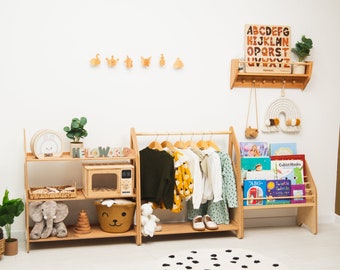 Montessori Furniture for Playroom, Wooden Toy, Book Storage Shelves for Nursery, Kids Clothing Rack, Child Open Shelves, Baby Room Decor