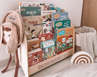 Montessori Bücherregal aus Holz, Kinderaktivitäten, Libreria Möbel, personalisiertes Bücherregal für Kinderzimmer, Kinderzimmer, Baby-Bücherregal-Spielzimmer