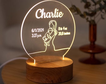 Birth Stats Night Light, Wooden Baby Night Light, Birth Stats Night Light, Personalized Baby Birth Announcement, New Mom Gift Newborn Gift