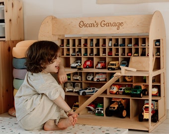 Houten speelgoedautogarage, autoopslag, speelset voor kinderen, voertuiggarage, autoorganisator, kindercadeau, mini-autogaragespeelset, speelgoedautohouder