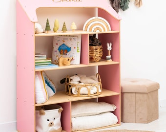 Big Shelf House, House Shaped Shelf, Nursery Shelf, Wood House Shelf, House Shaped Shelf, Pink Bookcase, Kids Bedroom House Shaped Shelf
