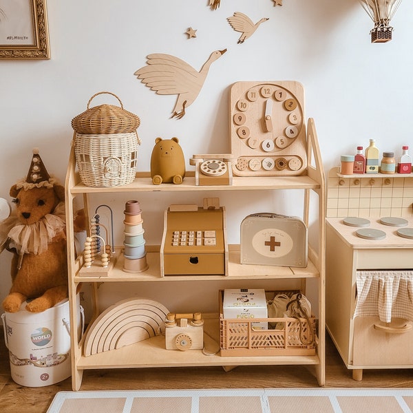 Montessori Toy Shelf for Playroom, Nursery Furniture Toy Storage, Wooden Toyshelf for Toddlers, Kids Shelves, Birthday Gift for Baby, Child