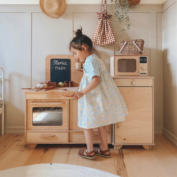 Kids Play Kitchen, Pretend Play Kitchen, Wood Kitchen Play, Birthday Gift for Girl, Kids Room Furniture, Girl Birthday Gift, Toddler Gift