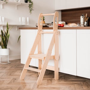 Kitchen Tower, Kids Furniture Wooden, Montessori Stool, Handmade Gift for kid, Foldable Learning Toddler Tower, Nursery High Chair