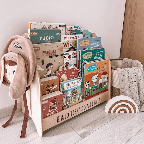 Montessori Bücherregal aus Holz, Kinderaktivitäten, Libreria Möbel, personalisiertes Bücherregal für Kinderzimmer, Kinderzimmer, Baby-Bücherregal-Spielzimmer