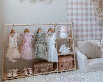 Montessori Teepee Style Clothing Rack, Nursery Wardrobe, Kids Room Decor, Clothes Rack for Baby, Child Size Furniture, Frame Rack Dress Up