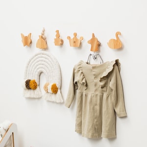 Wooden Animal Wall Hooks for Kids, Woodland Nursery Decor, Wall Mounted Hangers for Boys Room Girls Room, Child Bedroom Decor, Birthday Gift
