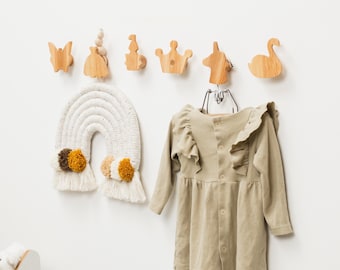 Wooden Animal Wall Hooks for Kids, Woodland Nursery Decor, Wall