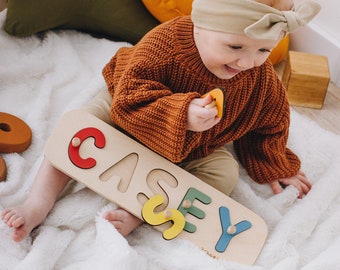 Baby Name Puzzle with Pegs Newborn Baby Toys Kid Name Puzzle Personalized Baby Gift Baby Shower Gift Wooden Toddler Toys Montessori Toy