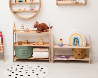 Wooden Toy Shelf, Toy Storage, Montessori Kids Furniture and Decor, Wood Open Shelf for Kids, Playroom Shelf for Nursery, Toddler Room Decor