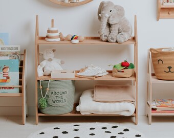 Playroom Furniture, Birthday Gift for Kids, Scandinavian Nursery Room Decor, Toy Shelf Storage, Wood Open Shelf for Toddler