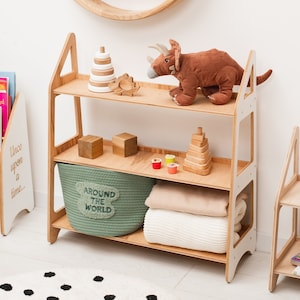 Wood Open Shelf for Toddler, Playroom Furniture, Birthday Gift for Kids, Scandinavian Nursery Room Decor, Toy Shelf Storage