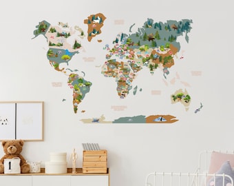 Travel Theme Nursery, Educational World Map for Kids, Nursery Wall Art, Preschool Activity, Interactive Map of the World, Nursery Decor