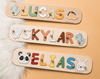 Special First Birthday, Wood Name Puzzle With Animals, New Baby Gift, First Birthday Gift, Baby, Personalized toy for Girl and Boy