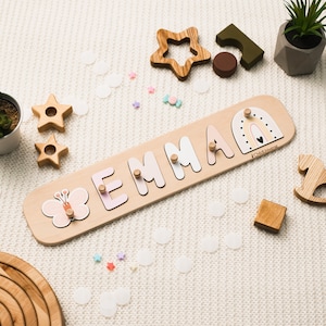 Personalized Name Puzzle, Pastel Pink Colors, Wooden Toys, Wood Montessori Toys, Baby Gift, Custom Gift for Kids, Gift for Baby Girl