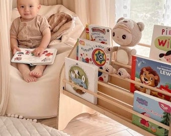Wooden Bookcase for Kids, Montessori Shelf for Books, Nursery Bookshelf, Personalized Baby Gift, Playroom Shelf Toddler,  Kids Furniture