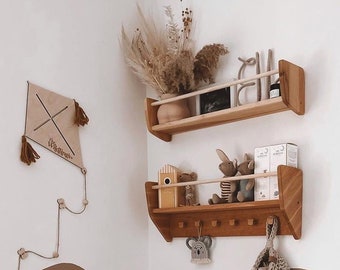 Étagères de chambre d&#39;enfant, étagère murale pour chambre d&#39;enfant, étagère Montessori pour chambre de bébé et d&#39;enfant avec crochets, décoration de chambre de bébé, oeuvre d&#39;art déco pour chambre d&#39;enfant, cadeau pour enfant