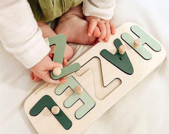 Personalized Name Puzzle First Birthday Gift for Kids Baby Shower Gift Custom Toddler Toys Wooden 1st Birthday Child Gift Montessori Puzzle
