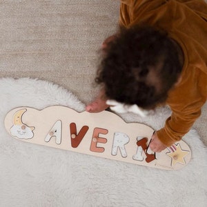 Baby Name Puzzle, Baby Girl Gift, Wooden Toys, Cloud Nursery Decor, 1st Birthday Gift for Toddler Girl, Montessori Toys by ChildUniverse