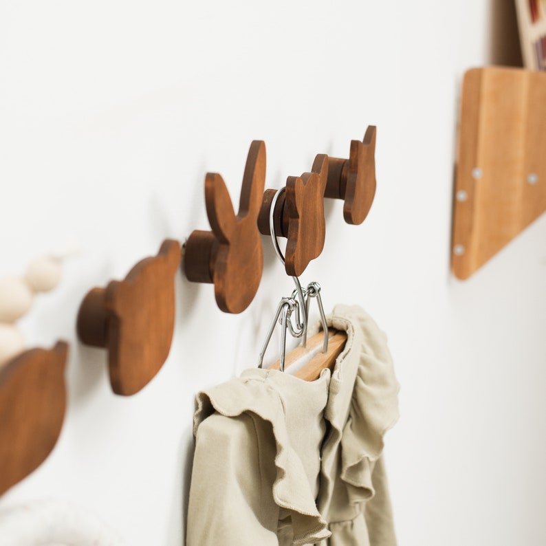 Wooden Animal Wall Hooks for Kids Woodland Nursery Decor Etsy