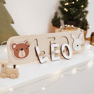 Rompecabezas de nombre personalizado con animales, juguetes Montessori, regalo personalizado para niños, bebé, primer cumpleaños, rompecabezas de nombre de bosque, regalo de primer cumpleaños