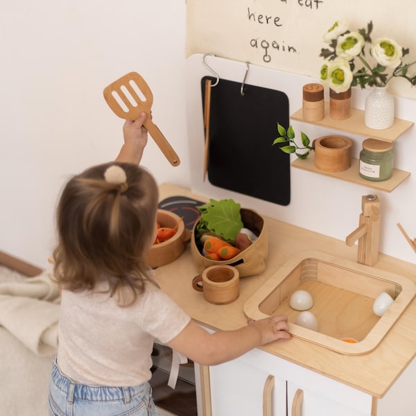 Cocina de juguete de madera, muebles Montessori, regalo de cumpleaños para hija, cocina de juguete, regalos para niños, decoración de sala de juegos