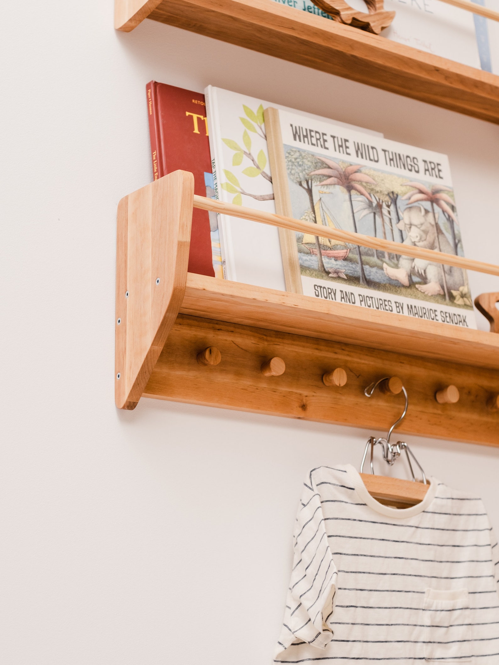 Nursery Wall Shelf With Hooks Hanging Bookshelf Kids Wall Etsy