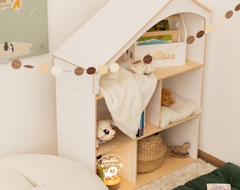Wooden House Shelf, Unique Shelf, Baby Bookshelf, Kids Bookcase, Toy Shelf, Montessori Shelves, Nursery Storage, Kids Book Storage