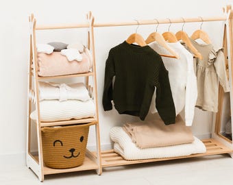 Tipi-kledingrek, kinderkledingrek, houten kinderkledingkast, kinderkledingkast voor babymeisje, montessori-stijl kamersmeubilair
