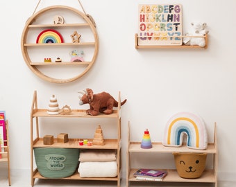 Nursery Room Decor, Toy Shelf Storage, Wood Open Shelf for Toddler, Playroom Furniture, Birthday Gift for Kids, Scandinavian