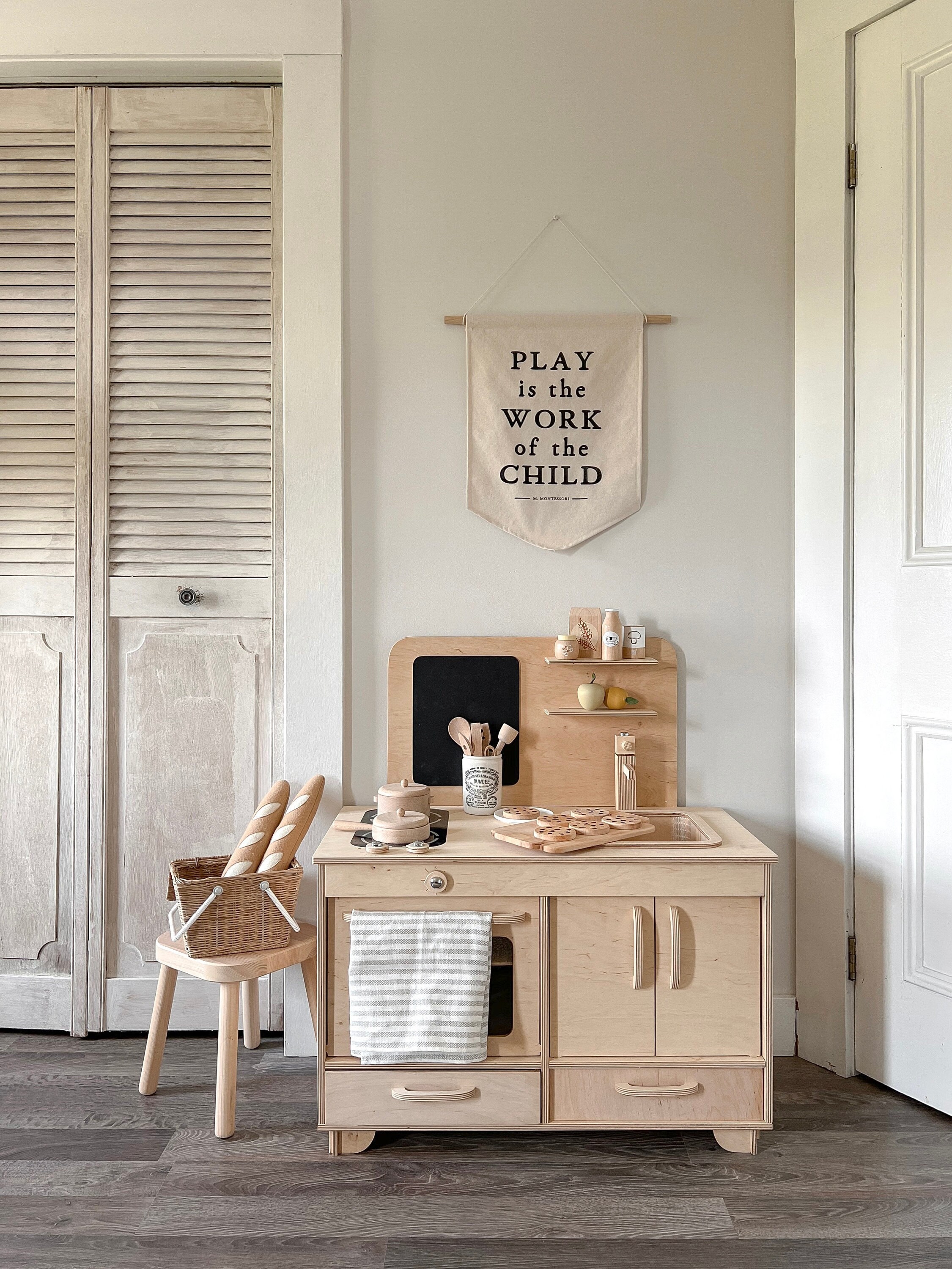 Kids Pretend Play Kitchen, Wooden Montessori Kitchen, Playroom Furniture,  Nursery Decor, Birthday Gift for Toddler Girl, Kids Room Furniture 