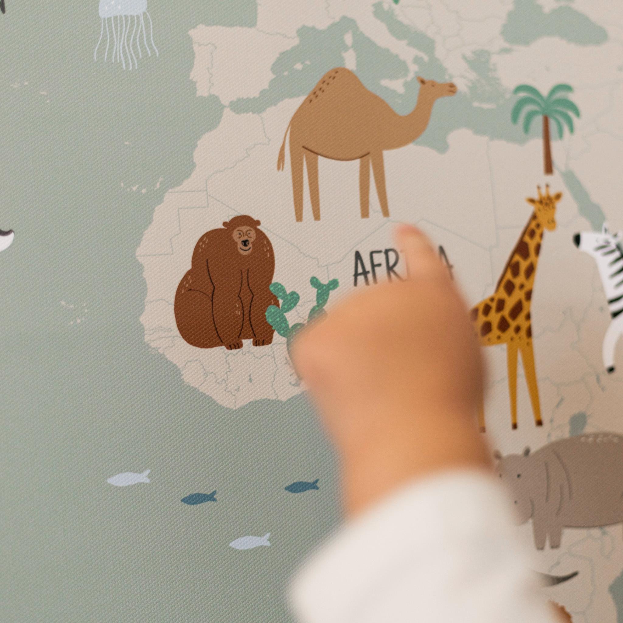 Canvas World Map Animal Themed Kid Wall Art Nursery Decor Kids Room ...