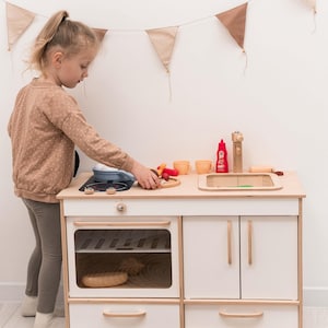 Mini Pretend Play Kitchen for Kids, Wood Montessori Furniture Toddler, Birthday Gift for Girl, Toys for Daughter 2 3 4 5 years, Playroom