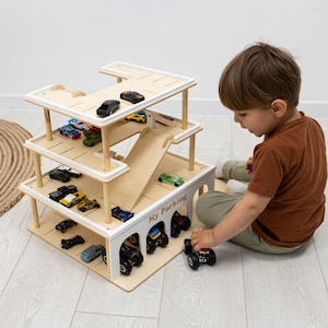 Toy Garage Car Ramp, Toddler Birthday Gift, Toy Car Parking Garage, Personalized Toys for Boys, Montessori Toy Car Storage