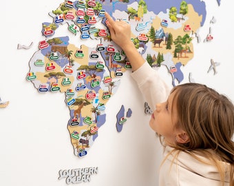 Baby Room Wooden Wall Map, Animal Wall Map, Educational World Map, Kid's World Map, World Wall Map, Kids World Map, Birthday Baby Gift