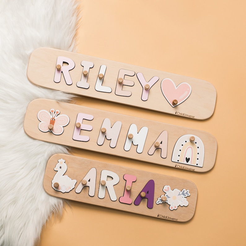 New Baby Gift Wood Name Puzzle for Toddler Montessori Puzzle, First Birthday Gift for Baby Boy Baby Girl, Wooden Toys, Custom Gift for Kids image 5