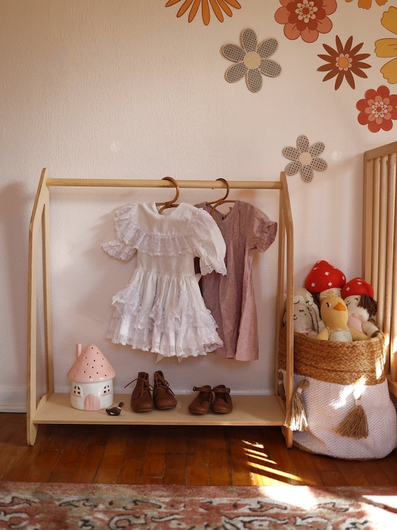 Montessori Clothing Rack for Toddler Furniture, Wooden Wardrobe Shelf for Clothes, Kids Clothing Rack, Toddler Birthday Gift, Dress up Rack