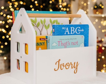 Custom Name Books Box, Toddler Bookcase, Nursery Small Bookshelf,  Baby Book Lover Gift, Decor Box for Books, Toys Organization