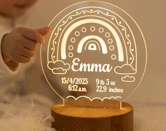 Wooden Birth Stats Night Light, Personalized Baby Gift, 1st Birthday Nursery Decor, Custom LED Nightlight