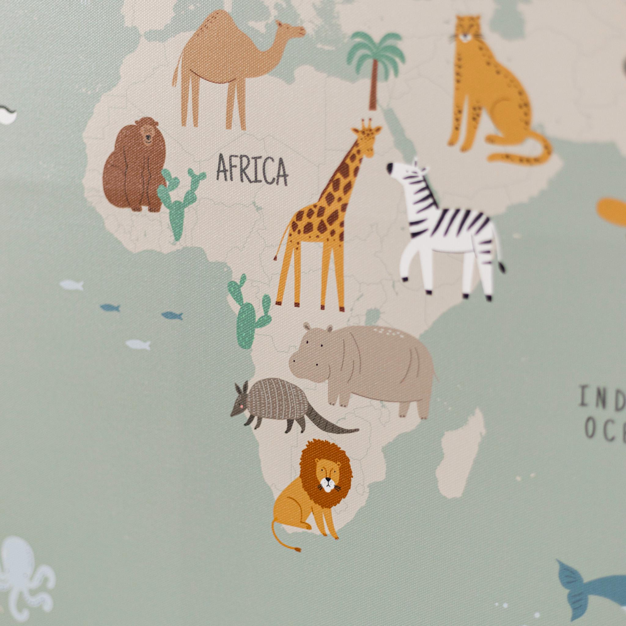 Canvas World Map Animal Themed Kid Wall Art Nursery Decor Kids Room ...