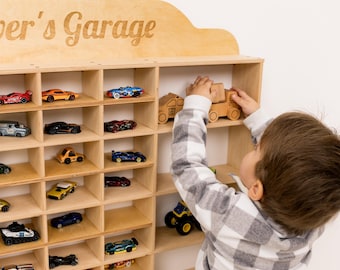 Holz Wand Auto Regal Display, Spielzeugautos Lagerregal, Kinderzimmer Organizer, Kinderzimmer Wanddekor, Autos Halter, Geburtstagsgeschenk für Kleinkind