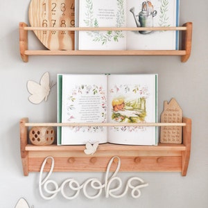 Nursery Wall Decor, Montessori Furniture, Toy and Book Wall Storage, Nursery Wall Shelf, Kids Shelf with Hooks, Nursery Decor