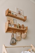 Nursery Shelves Wall Decor, Montessori Baby & Kids Room Shelves, Wood Floating Shelf with Hooks, Babyroom Decoration, Toddler Gift