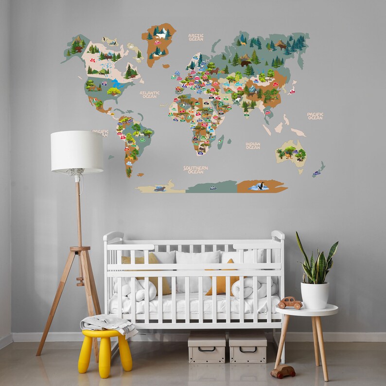 Large Wall Map, Educational World Map for Kids, Interactive Map of the ...