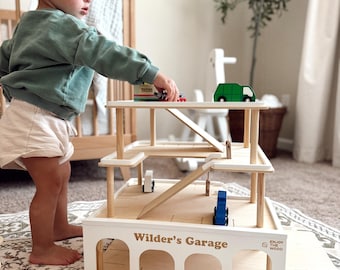 Verjaardagscadeau peuter, speelgoedautoparkeergarage, Montessori speelgoedauto-opslag, speelgoedgarage autohelling, gepersonaliseerd speelgoed voor babyjongen