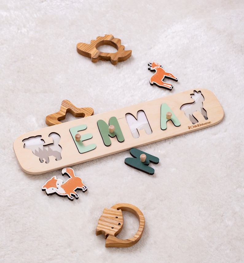 Name Puzzle for Toddler, Baby Boy 1st Birthday Gift, Woodland Animals Nursery, Kids Name Puzzle 2nd, 3rd Birthday Gift, Wood Montessori Toys image 6