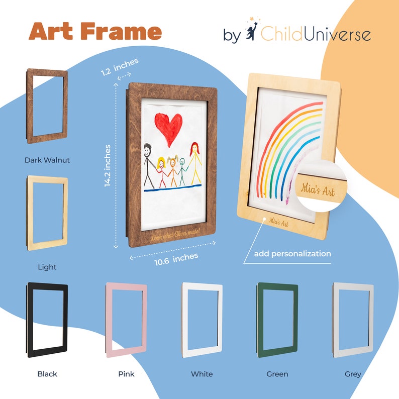 Children Art Frames, Nursery Frame, Children Drawings Frames, Picture Frames, Kids Artwork, Kids Painting Storage, Easy Change Drawings image 5